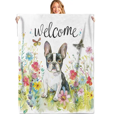 Boston Terrier Welcome Flowers Blanket: A Greeting for Dog Lovers