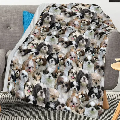 Shih Tzu Dogs Pattern Blanket No. 2: A Collage of Fluffy Faces