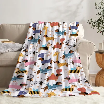 Colorful Dachshund Dogs Pattern Blanket with Whimsical Animal Mashups