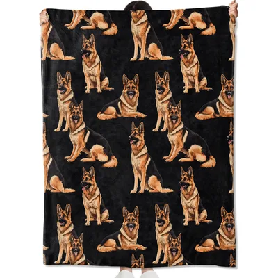 German Shepherd Pattern Blanket: Loyal Dogs on Black