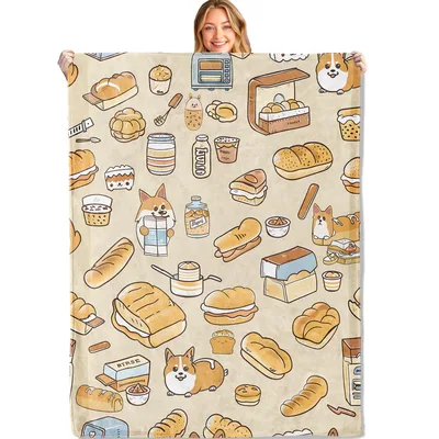 Corgi and Bread Pattern Blanket featuring cute dogs