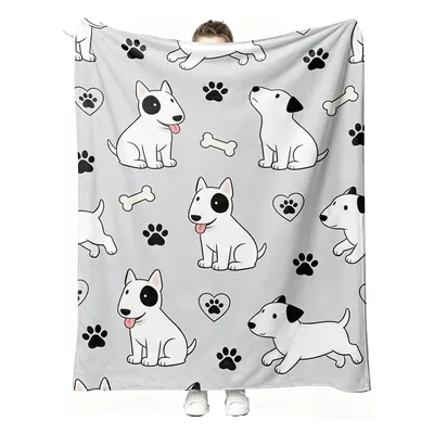 Cute Bull Terrier Dog Blanket: Cartoon Pups and Bones Pattern
