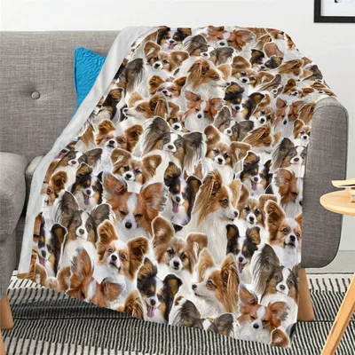Papillon Dog Face Pattern Blanket for Lovers of Butterfly Dogs