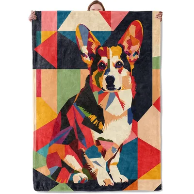 Colorful Geometric Corgi Art Blanket for Modern Dog Lovers