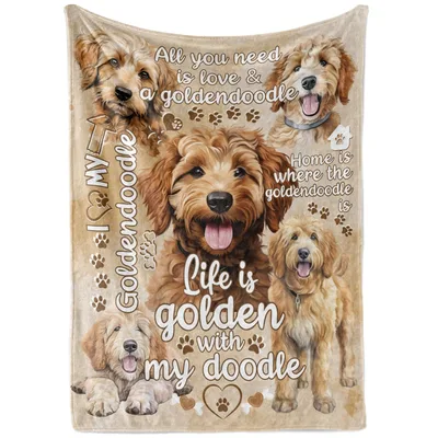 Goldendoodle Dogs Life Blanket: Golden Pups and Heartfelt Quotes