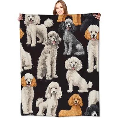 Poodles Pattern on Black Blanket: A Curly Coated Dog Design for Lovers