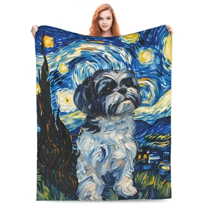 Shih Tzu Starry Night Blanket: Van Gogh Inspired Dog Art