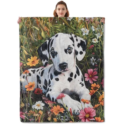 Dalmatian Puppy in Flowers Blanket: Spotted Pup in Wildflower Meadow