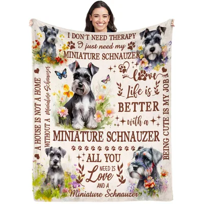 Miniature Schnauzer Love Life Blanket: Therapy and Flowers Design