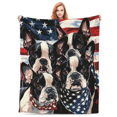 Boston Terriers American Flag Blanket: Patriotic Dog Art