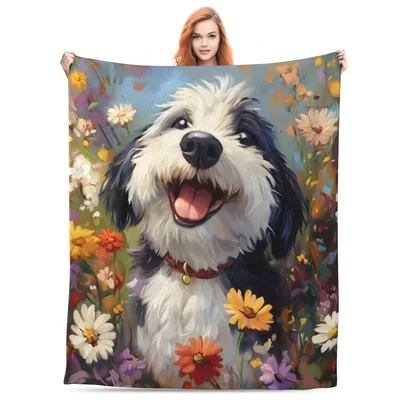 Old English Sheepdog Painting Blanket: Joyful Canine Art for Your Home