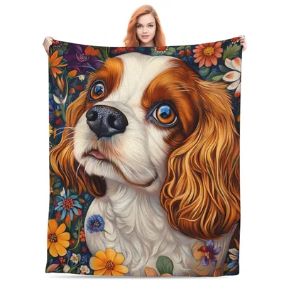 Cavalier King Charles Spaniel Painting Blanket for Dog Lovers