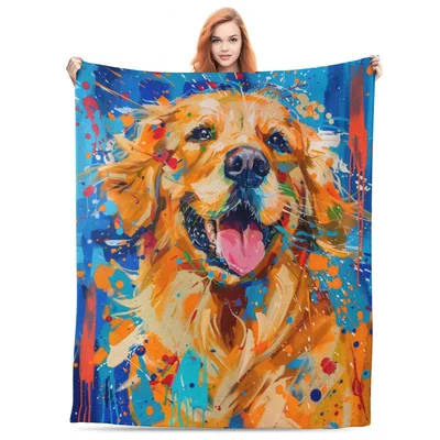 Golden Retriever Painting Blanket No. 2: Vibrant Artistic Dog Portrait