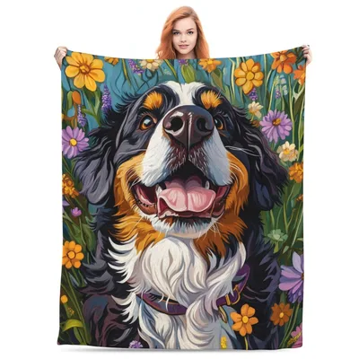 Bernese Mountain Dog Painting Blanket: Joyful Canine Art