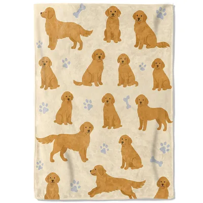 Golden Retriever Paw Print Blanket: A Pattern of Dogs and Bones