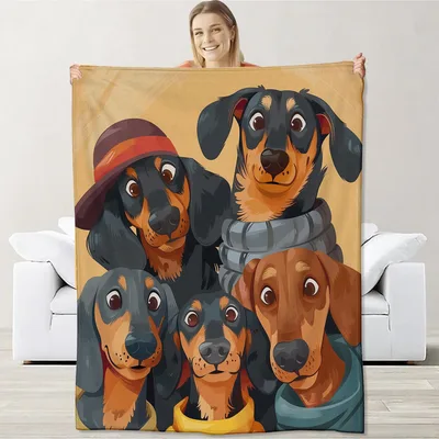 Playful Cartoon Dachshund Dogs Blanket