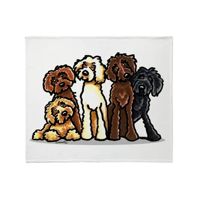 Labradoodle Dogs Cartoon Group Blanket: Five Fluffy Friends Design
