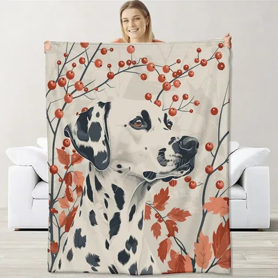 Dalmatian Dog with Autumn Blanket: Spotted Canine and Red Berries