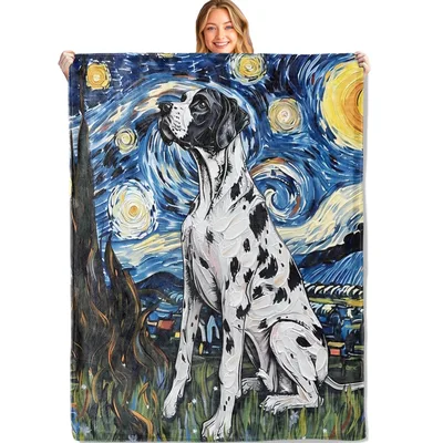 Spotted Dog Starry Night Blanket: Great Dane Artistic Throw