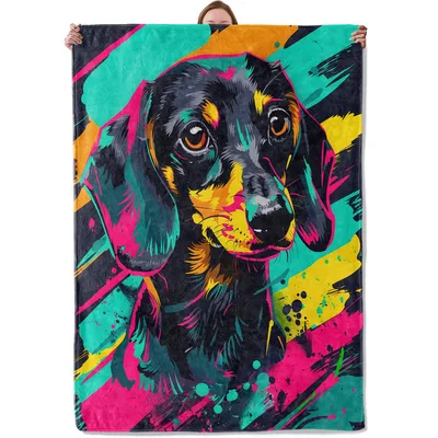 Colorful Dachshund Portrait Art Blanket: Vibrant Pop Art Dog Design