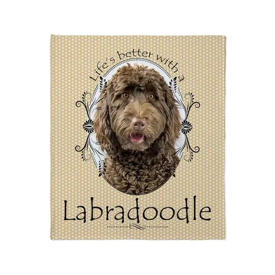Labradoodle Dog Portrait Blanket featuring a curly brown dog