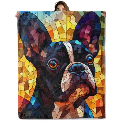 Mosaic Boston Terrier Art Blanket: Stained Glass Dog Portrait