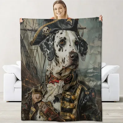 Dalmatian Pirate Dog Portrait Blanket: Spotted Sea Captain Art