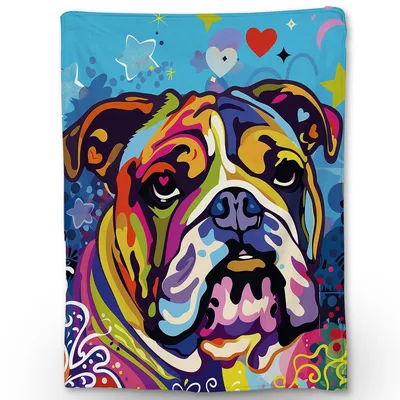 Colorful Pop Art Bulldog Blanket features a vibrant