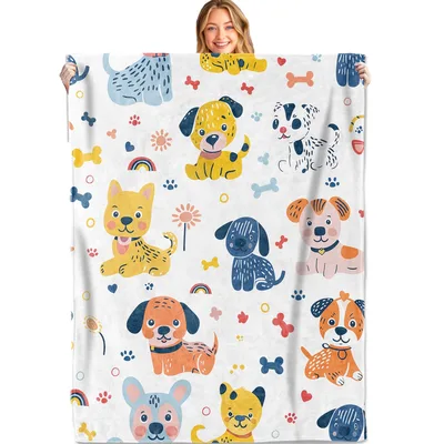 Cute Puppy Dog Pattern Blanket featuring adorable cartoon dogs