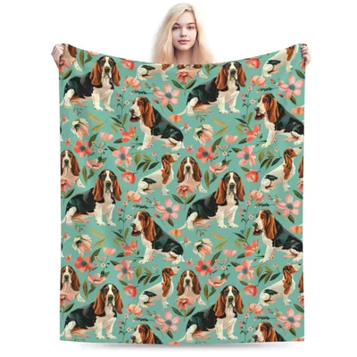 Basset Hound Pattern Blanket: Floral Dog Design for Cozy Days
