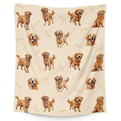 Golden Retriever Pattern Blanket: Happy Dogs and Bones Print