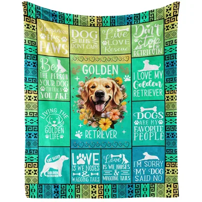 Golden Retriever Dog Quotes Blanket featuring a floral portrait