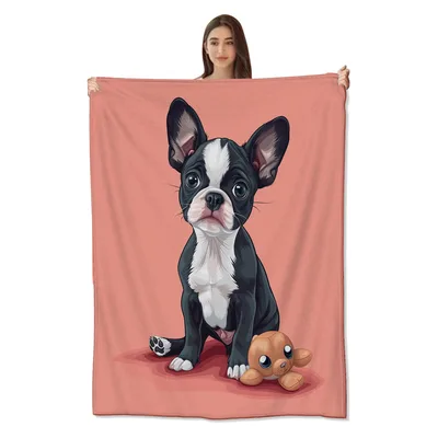 Boston Terrier Puppy Blanket: Cute Black and White Puppy with Toy