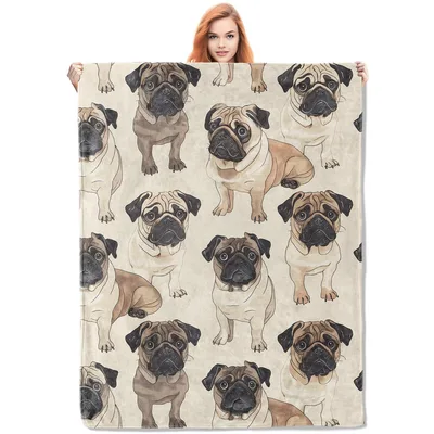 Pug Dog Pattern Blanket: Sketch Style Pugs for Lovers