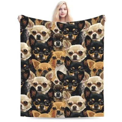 Chihuahua Dog Pattern Blanket: A Packed Collage of Expressive Faces