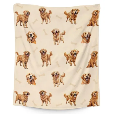 Golden Retriever Pattern Blanket: Happy Dogs and Bones Design