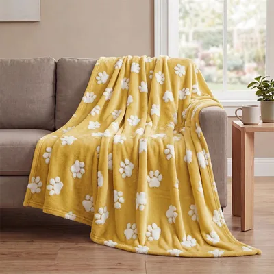 Golden Paw Print Pattern Blanket for Dog Lovers