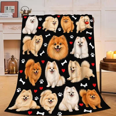 Pomeranian Dog Pattern Blanket: Fluffy Canine Collage