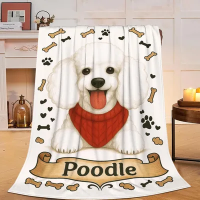 Poodle with Red Bandana Blanket: Happy White Poodle Design