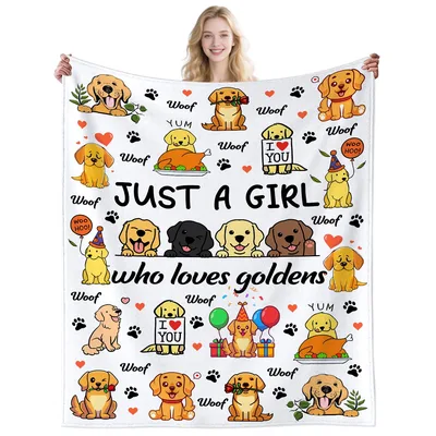 Just a Girl Who Loves Goldens Blanket: Cartoon Golden Retriever Design