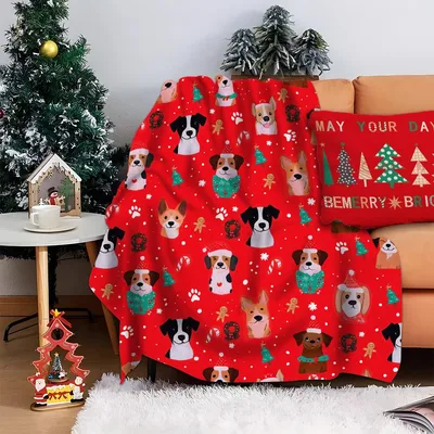 Christmas Dogs Candy Cane Blanket: Festive Pups on Red