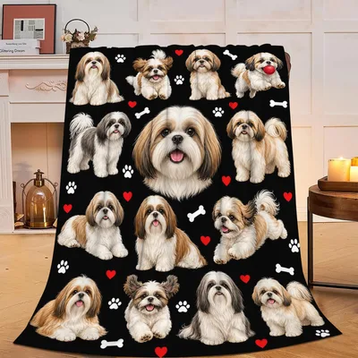 Shih Tzu Dogs Pattern Blanket: Fluffy Canine Artwork for Lovers