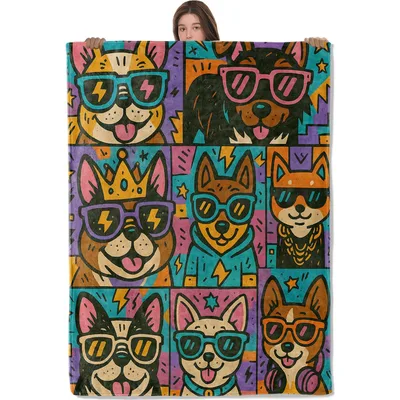 Pop Art Dogs Blanket: Cool Canines in Sunglasses and Crowns