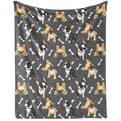 French Bulldog with Bones Blanket: Playful Dog Pattern Design