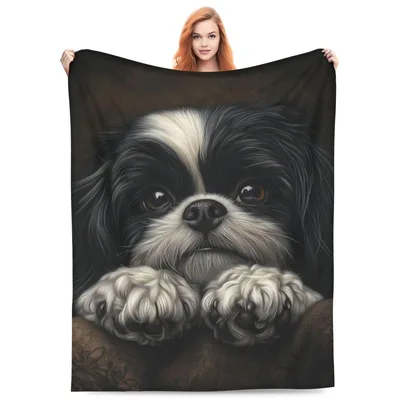 Shih Tzu Puppy Face Blanket: Cozy Dog Lovers Gift with Realistic Art