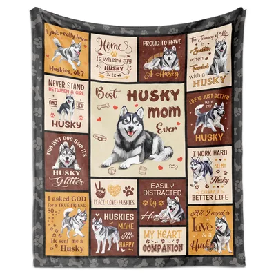 Husky Mom Quote Pattern Blanket Celebrating the Best Husky Mom Ever