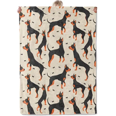 Doberman Dogs Pattern Blanket: Stylish Black and Tan Canine Print