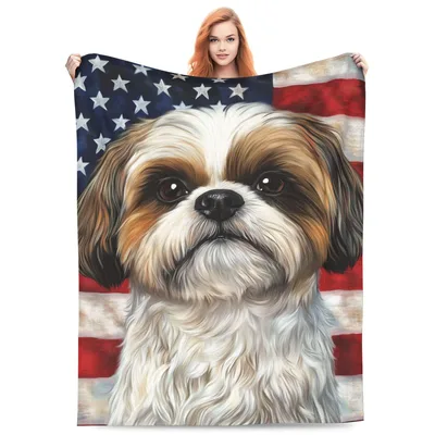 Shih Tzu with American Blanket: Patriotic Dog Art