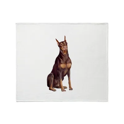 Doberman Dog Portrait Blanket: Red Doberman #1 Throw