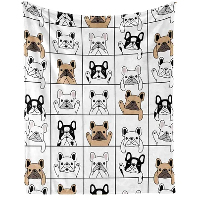 French Bulldog Pattern Grid Blanket featuring cartoon dogs